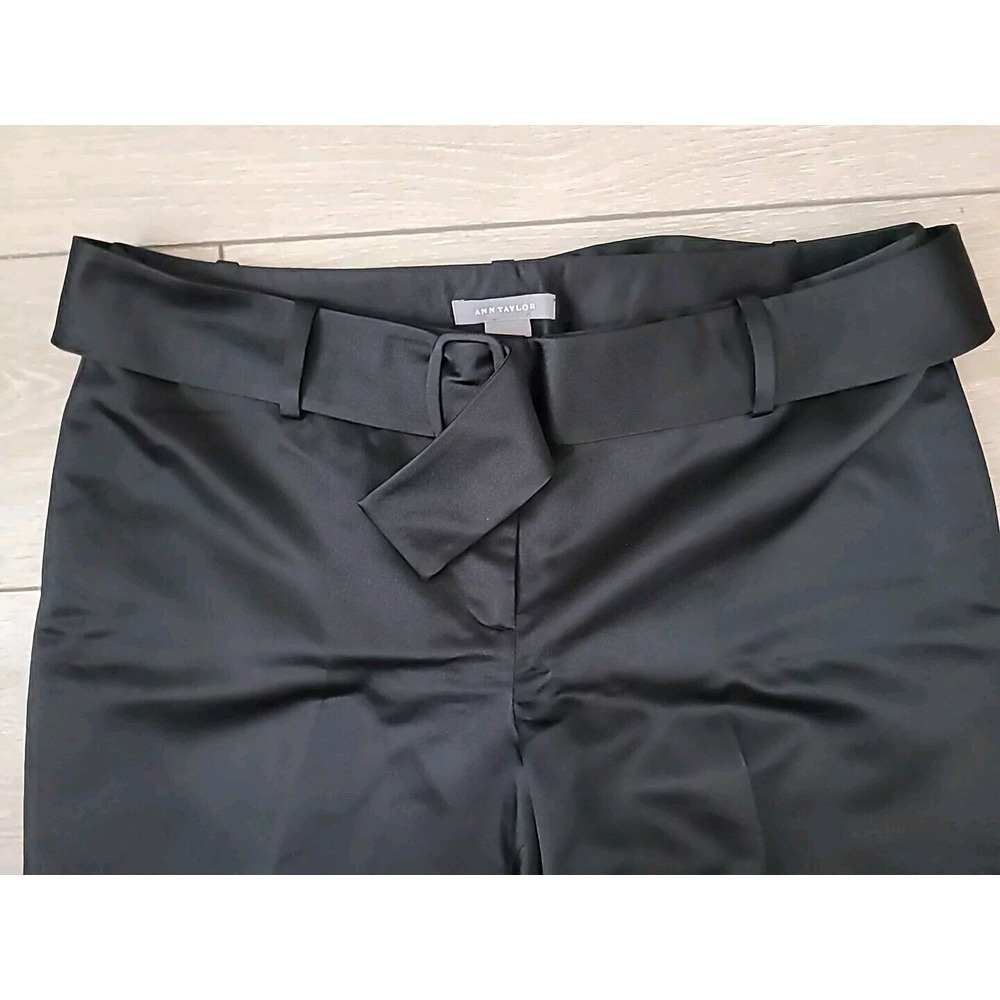Ann Taylor Wide Leg Black 100% Silk Trouser Pants Tie Waist Sz 10 - Picture 2 of 6